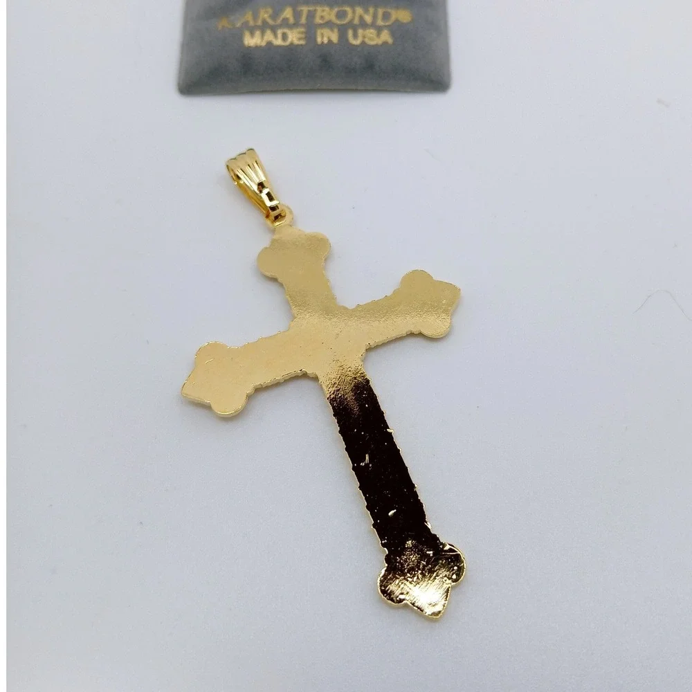 Karatbond Vintage Y2K Gold Ornate Fleur-de-lis Cross Pendant Made in USA NOS